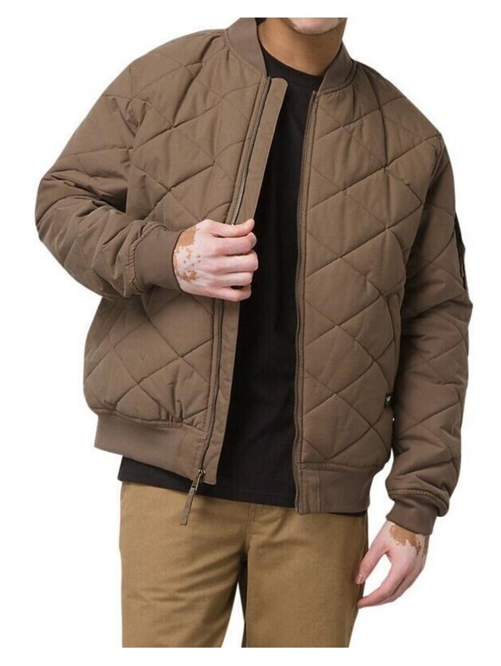 VANS Bomber Jacket Drill Chore Mens Trusel Brown Quilted Lined Canteen Pocket